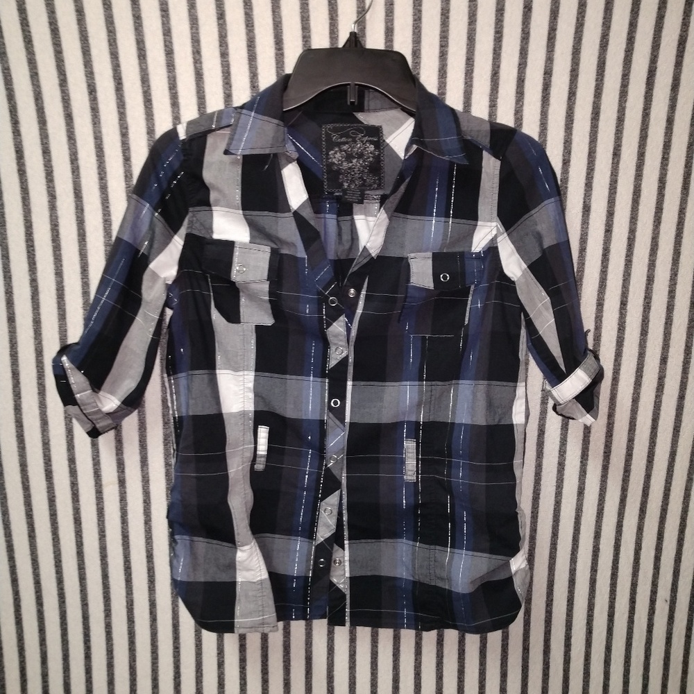 Plaid snap blouse